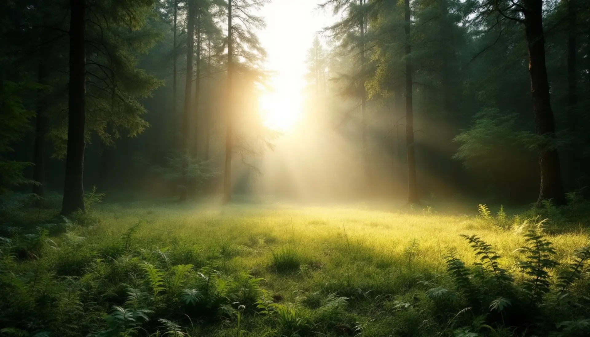Morning light falling into an open forest glade